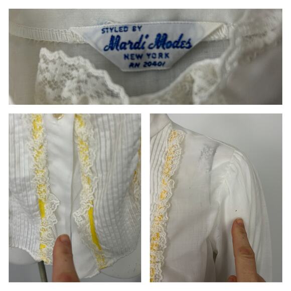 Vintage 1960s White Ruffled Lace New Romantic Blouse Top / Small - Picture 4 of 4